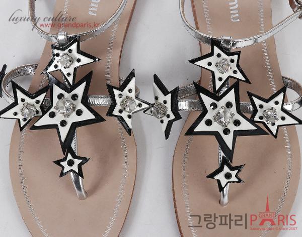 미우미우 스타 셀레스티얼 앵클 스트랩 샌들 아르젠토 36