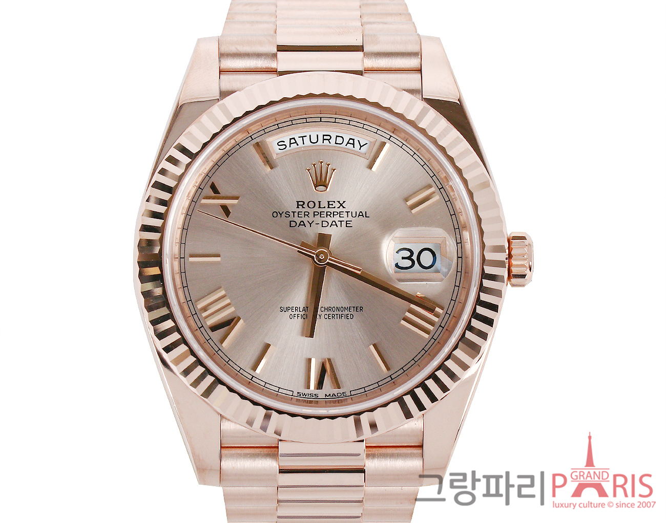 로렉스 데이데이트 40mm 로즈골드 선더스트 다이얼 228235