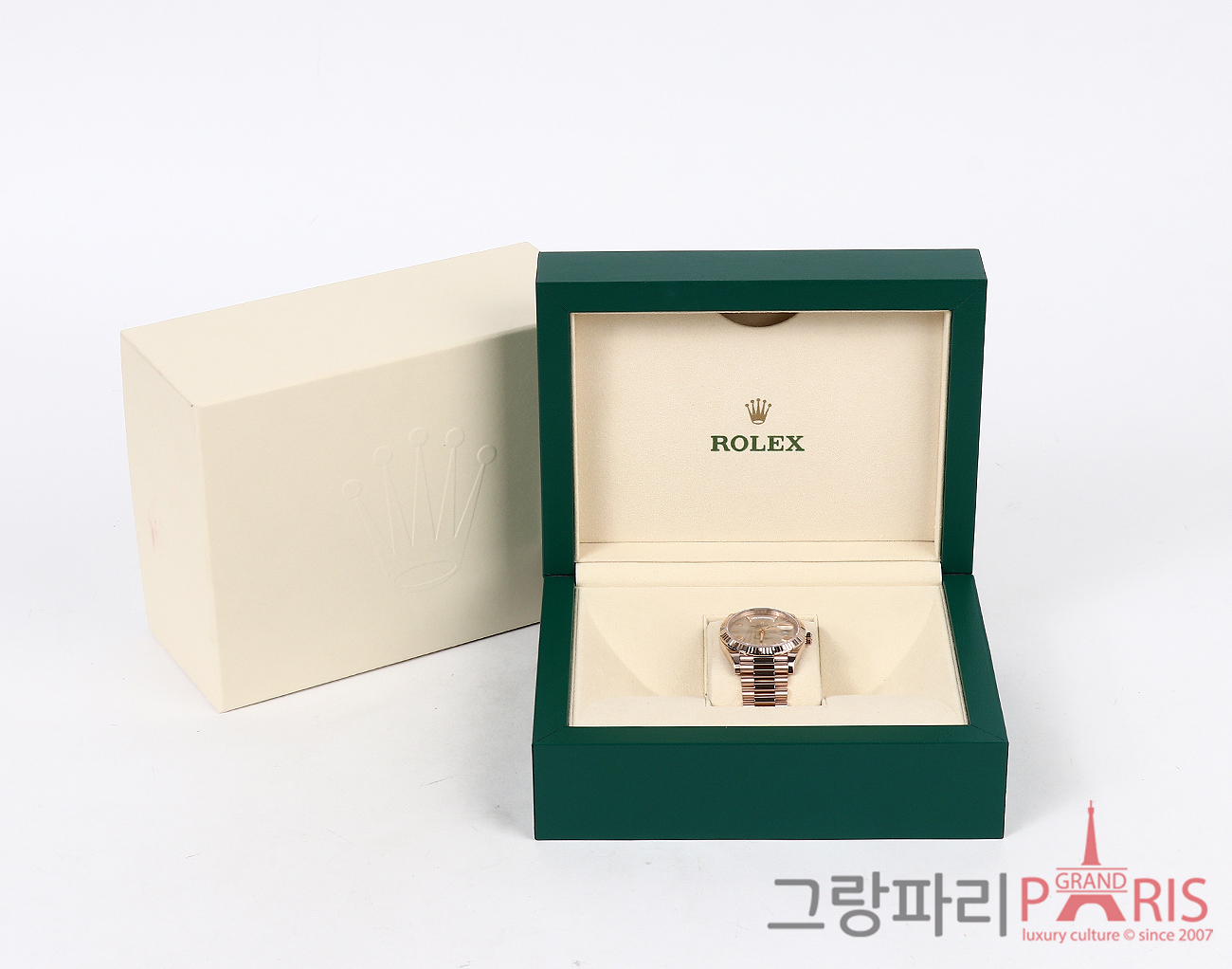 로렉스 데이데이트 40mm 로즈골드 선더스트 다이얼 228235