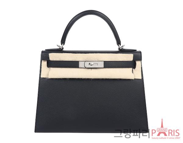 에르메스 셀리에 켈리 28 블랙 은장 U