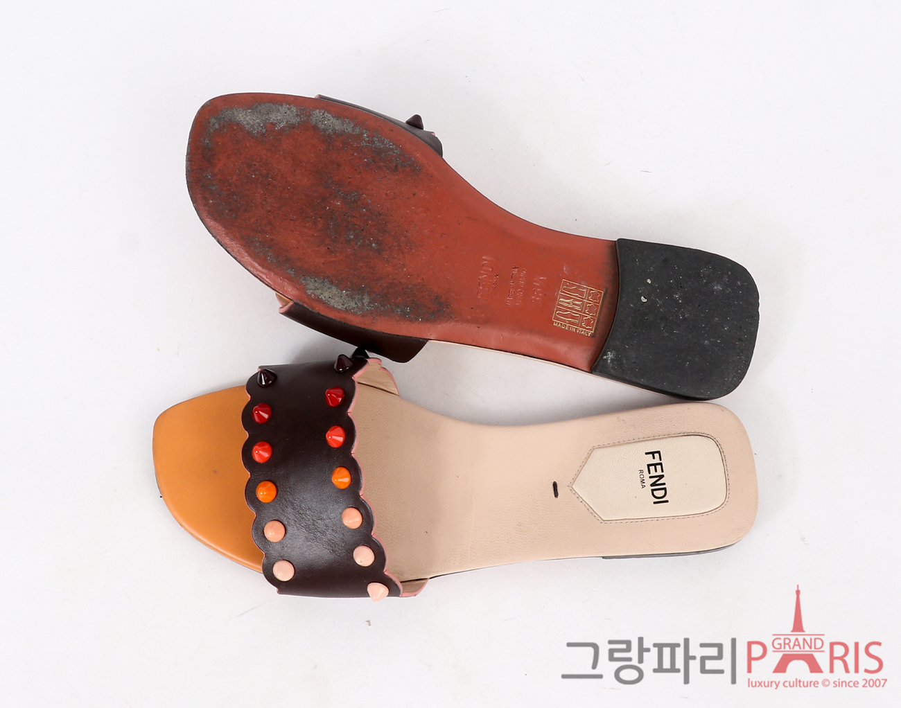 펜디 스터드 슬라이드 브라운 멀티컬러 36 1/2