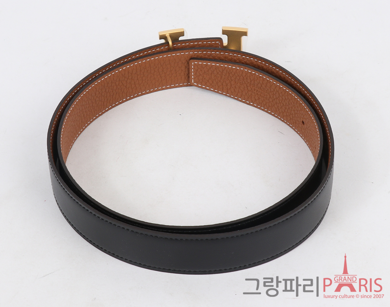 에르메스 H 벨트 리버시블 레더 스트랩 32mm 블랙 골드 매트 금장 90