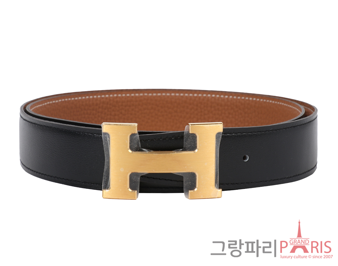 에르메스 H 벨트 리버시블 레더 스트랩 32mm 블랙 골드 매트 금장 90