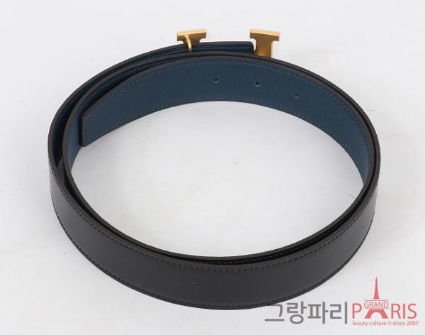 에르메스 H 벨트 리버시블 레더 스트랩 32mm 블랙 블루 드 프뤼스 매트 금장 100