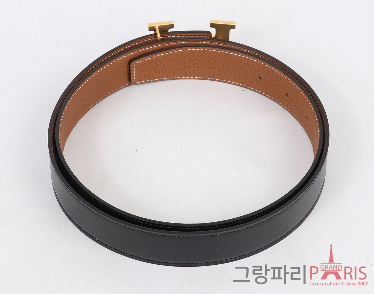 에르메스 H 길로쉬 벨트 리버시블 레더 스트랩 32mm 블랙 골드 금장 95