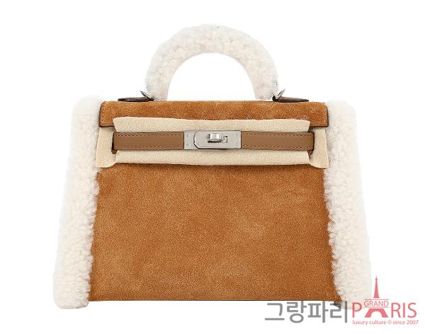 에르메스 미니 켈리 플러치 샤모아 에크루 알레잔 은장 K