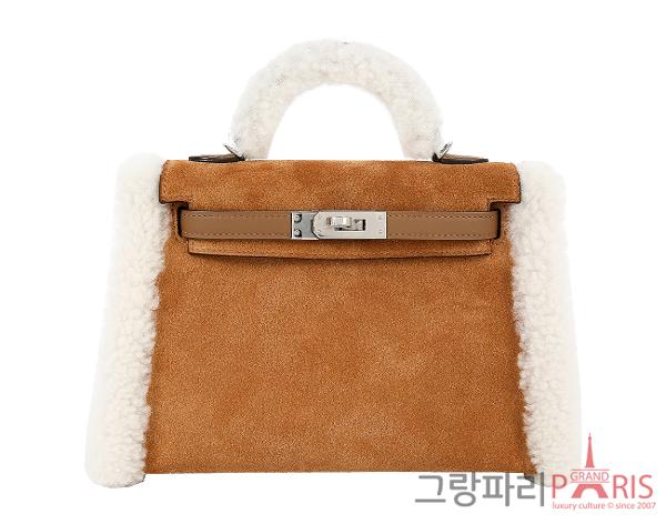 에르메스 미니 켈리 플러치 샤모아 에크루 알레잔 은장 K