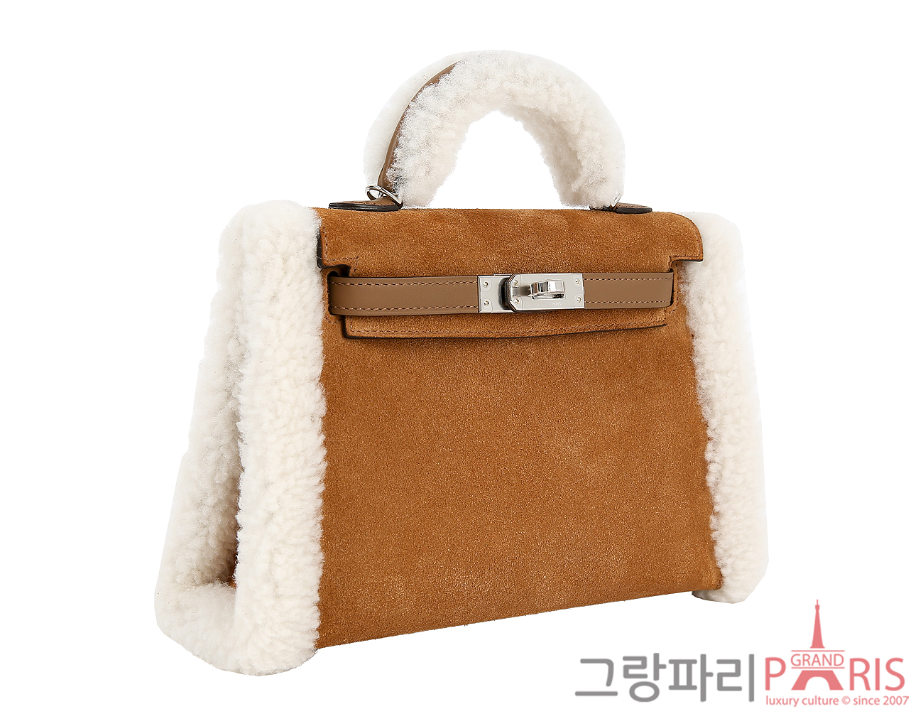 에르메스 미니 켈리 플러치 샤모아 에크루 알레잔 은장 K