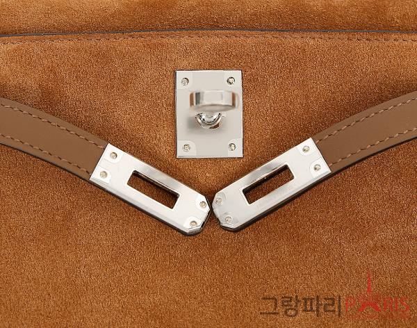 에르메스 미니 켈리 플러치 샤모아 에크루 알레잔 은장 K