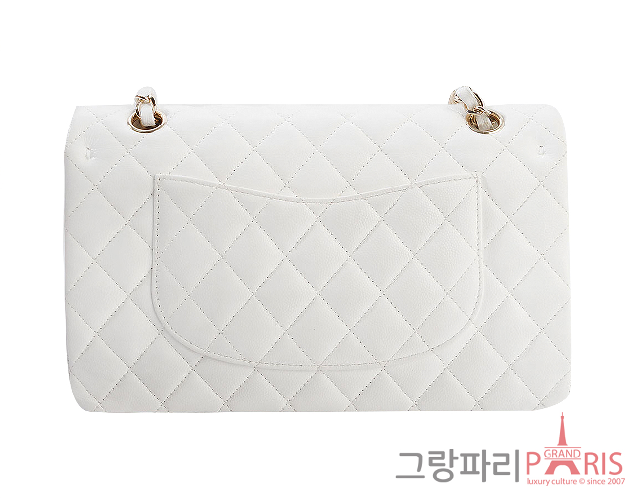 샤넬 클래식 미듐 화이트 샴페인골드 캐비어