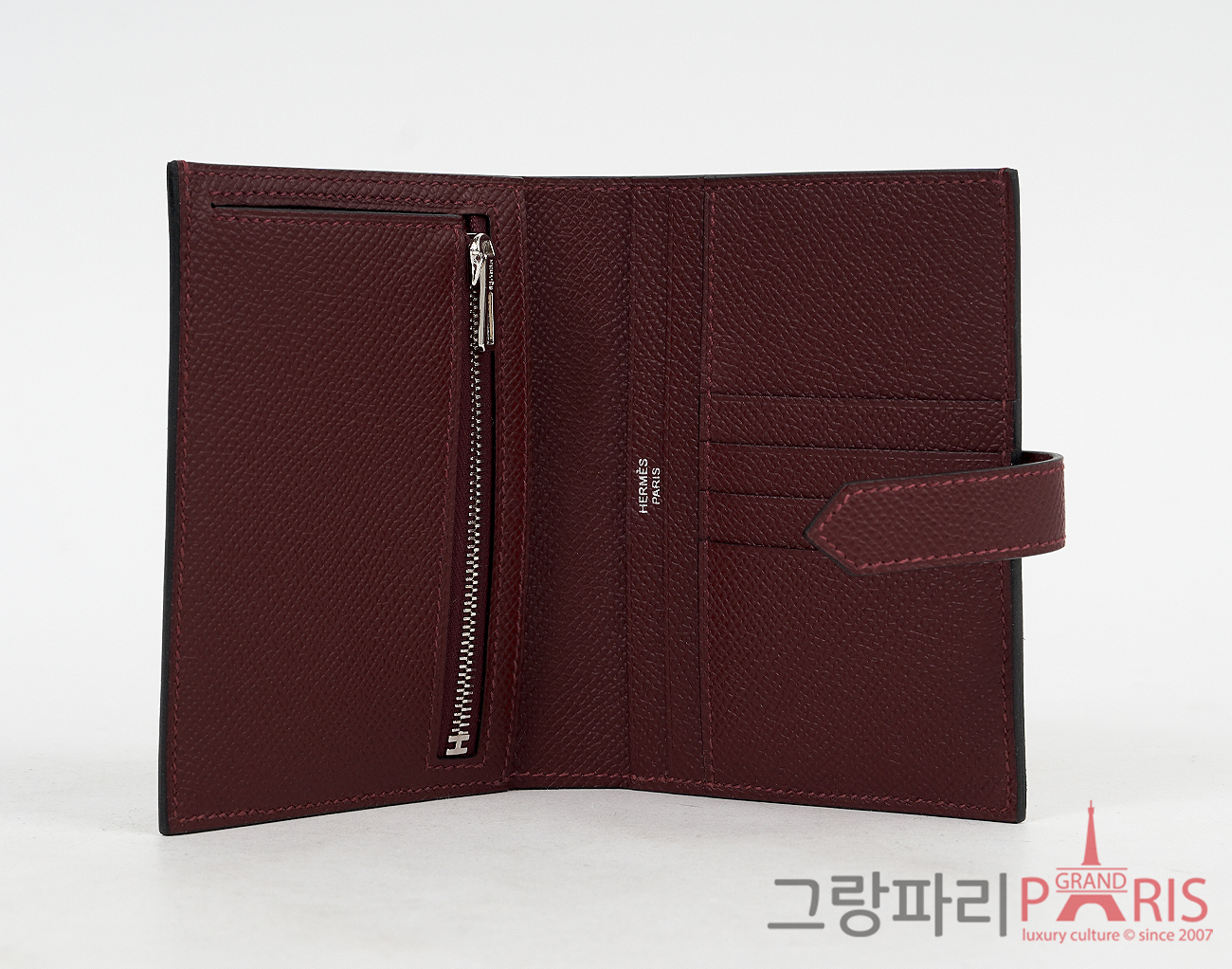 에르메스 베안 컴팩트 반지갑 루즈 아쉬 은장 W