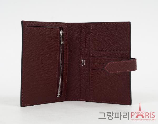 에르메스 베안 컴팩트 반지갑 루즈 아쉬 은장 W