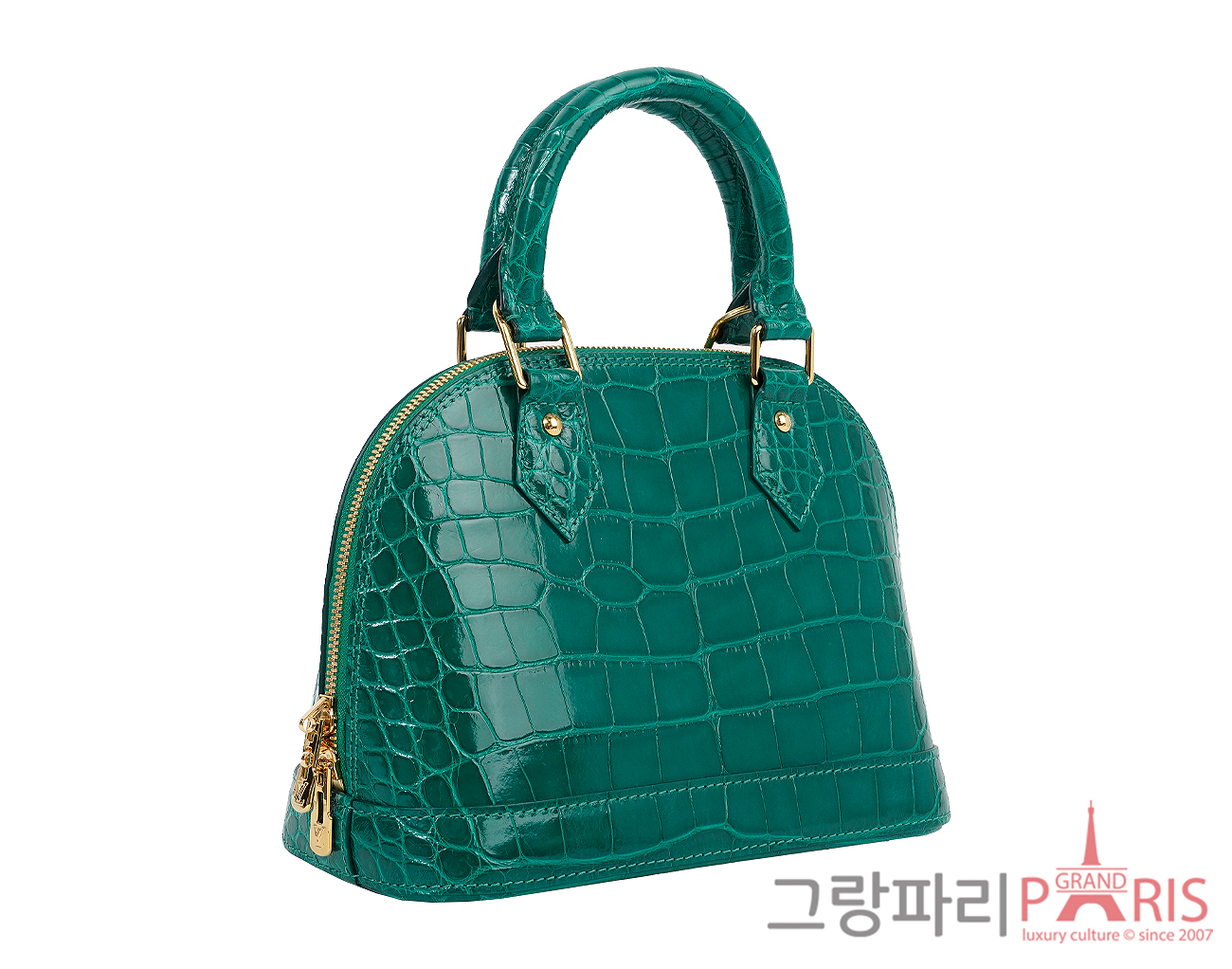 루이비통 알마 BB 엘리게이터 에메랄드 금장