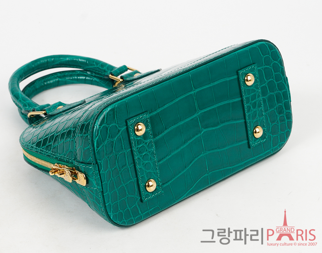루이비통 알마 BB 엘리게이터 에메랄드 금장