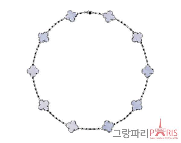 반클리프아펠 빈티지 알함브라 네크리스 10 모티브 화이트골드 칼세도니