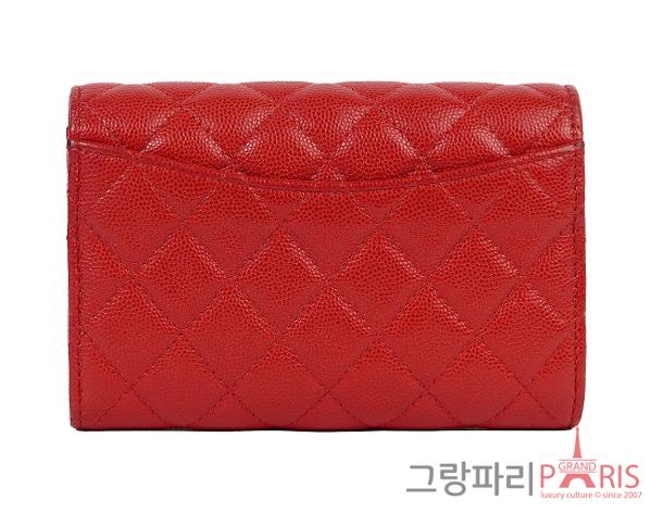 샤넬 클래식 플랩 월렛 레드 금장 캐비어