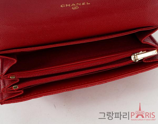 샤넬 클래식 플랩 월렛 레드 금장 캐비어