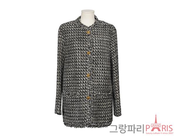 발렌티노 시퀀 엠벨리쉬드 트위드 재킷 블랙 화이트 골드 46