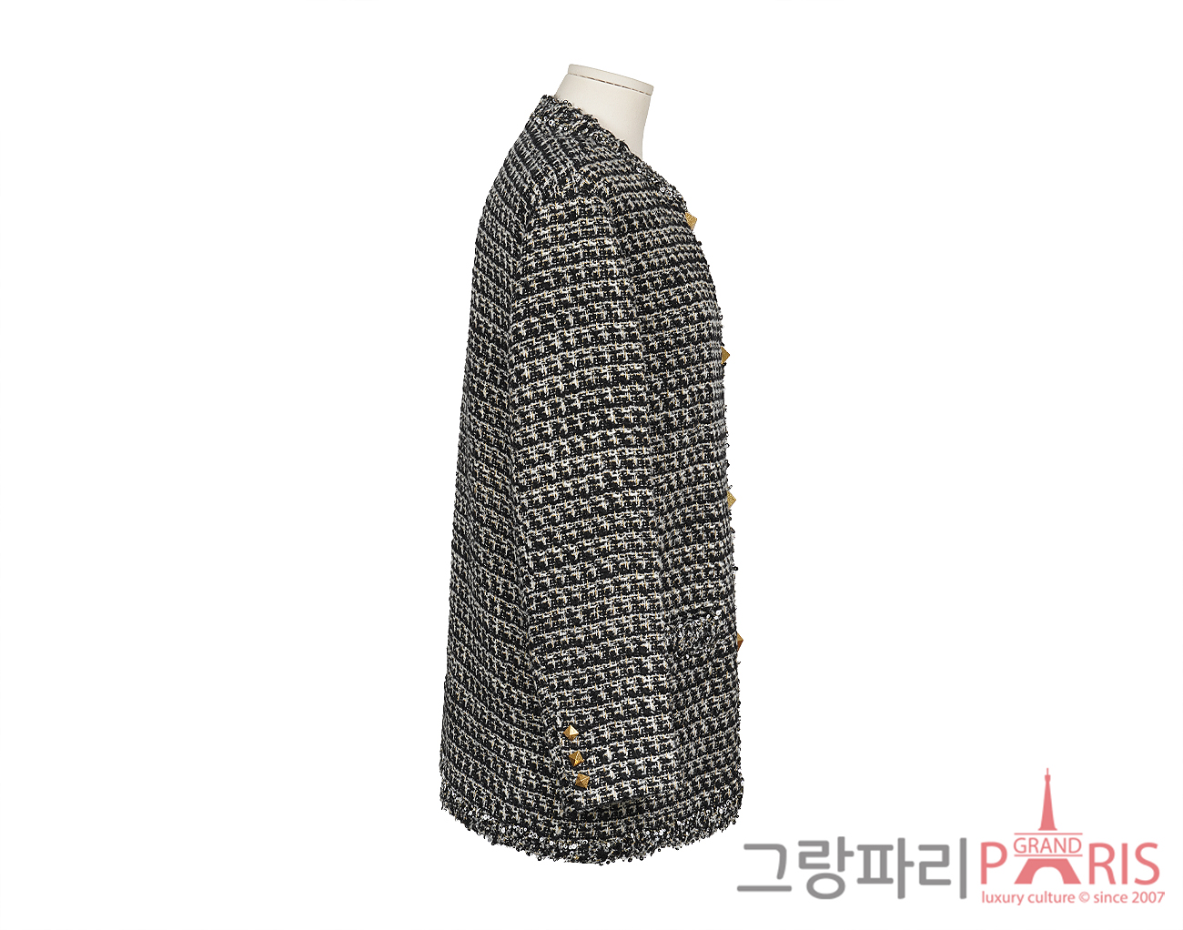 발렌티노 시퀀 엠벨리쉬드 트위드 재킷 블랙 화이트 골드 46