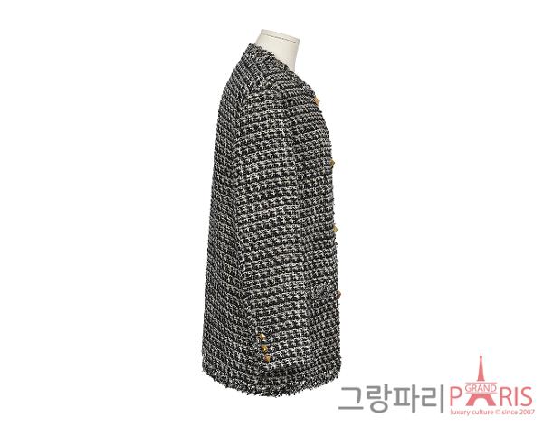 발렌티노 시퀀 엠벨리쉬드 트위드 재킷 블랙 화이트 골드 46