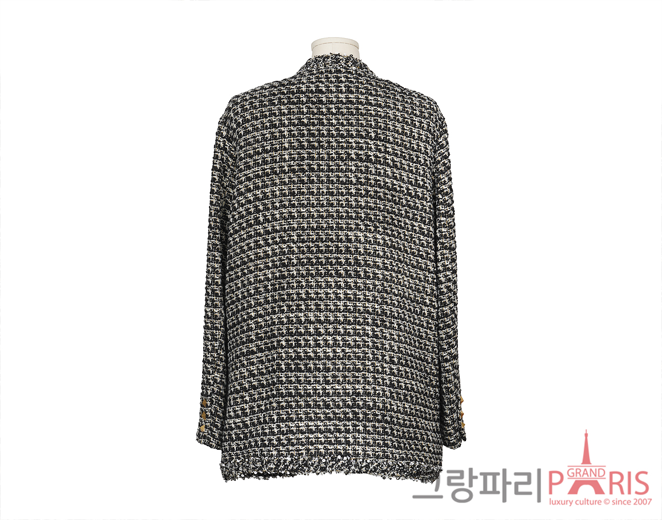 발렌티노 시퀀 엠벨리쉬드 트위드 재킷 블랙 화이트 골드 46