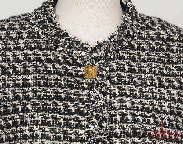 발렌티노 시퀀 엠벨리쉬드 트위드 재킷 블랙 화이트 골드 46