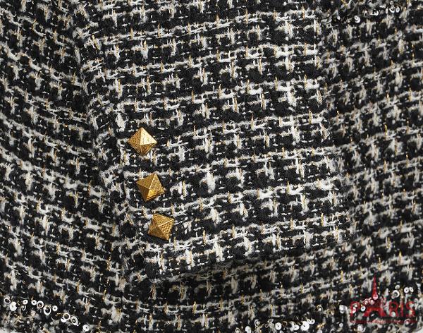 발렌티노 시퀀 엠벨리쉬드 트위드 재킷 블랙 화이트 골드 46