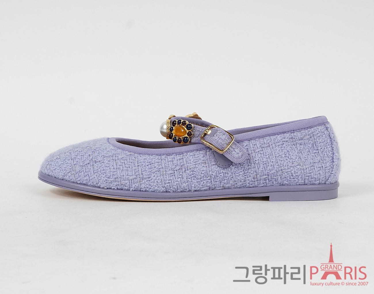 샤넬 24A 공방 트위드 펄 메탈 메리제인 라일락 37C