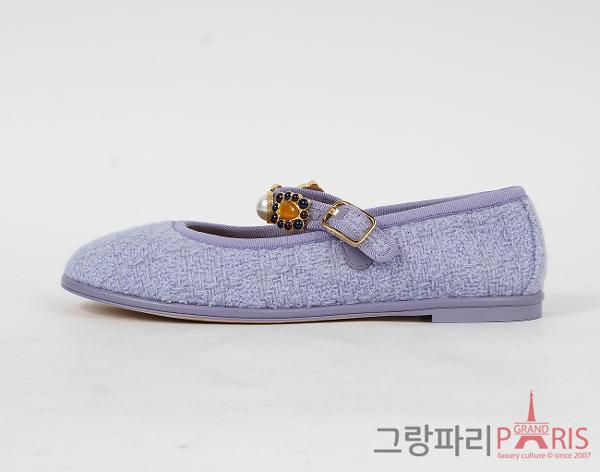 샤넬 24A 공방 트위드 펄 메탈 메리제인 라일락 37C