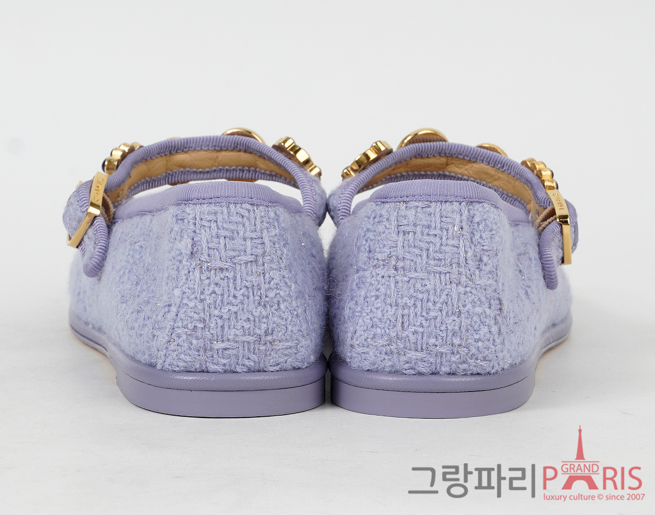 샤넬 24A 공방 트위드 펄 메탈 메리제인 라일락 37C