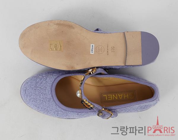 샤넬 24A 공방 트위드 펄 메탈 메리제인 라일락 37C