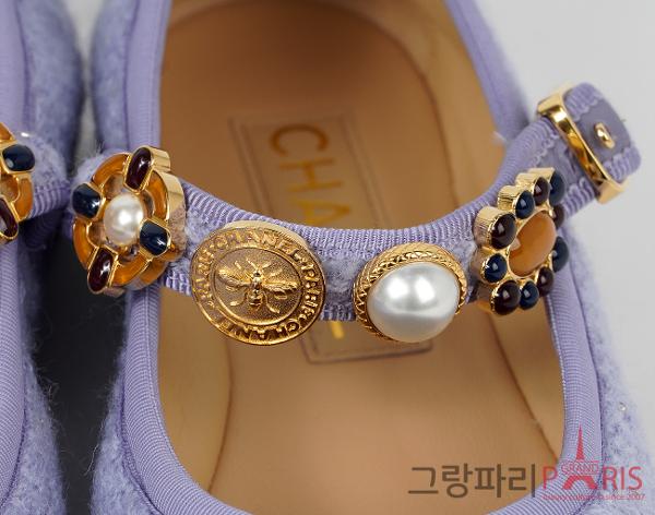샤넬 24A 공방 트위드 펄 메탈 메리제인 라일락 37C