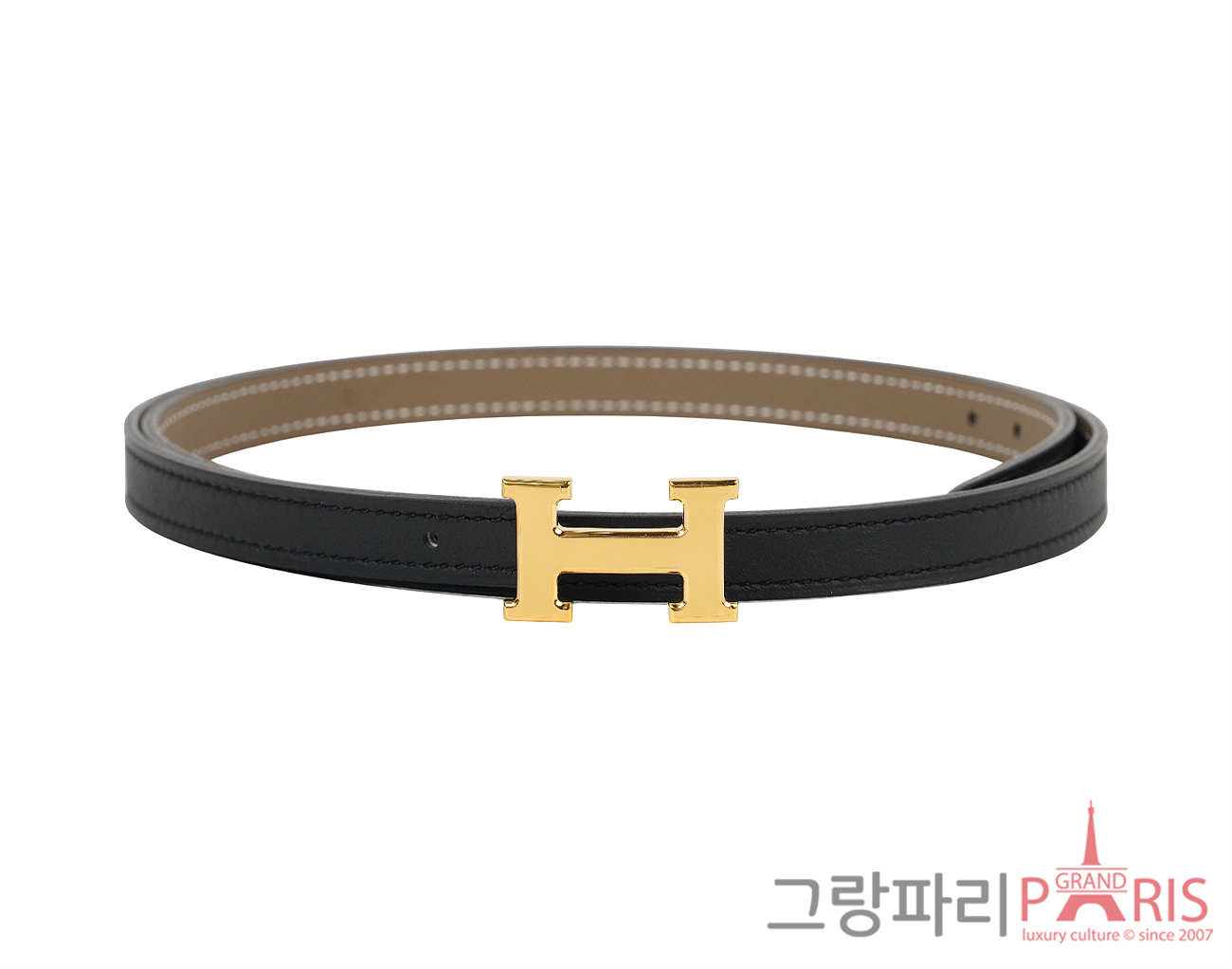 에르메스 미니 H 벨트 버클 리버서블 레더 스트랩 13mm 블랙 에토프 금장 80