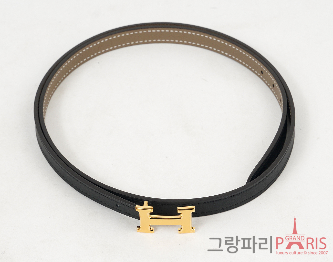 에르메스 미니 H 벨트 버클 리버서블 레더 스트랩 13mm 블랙 에토프 금장 80