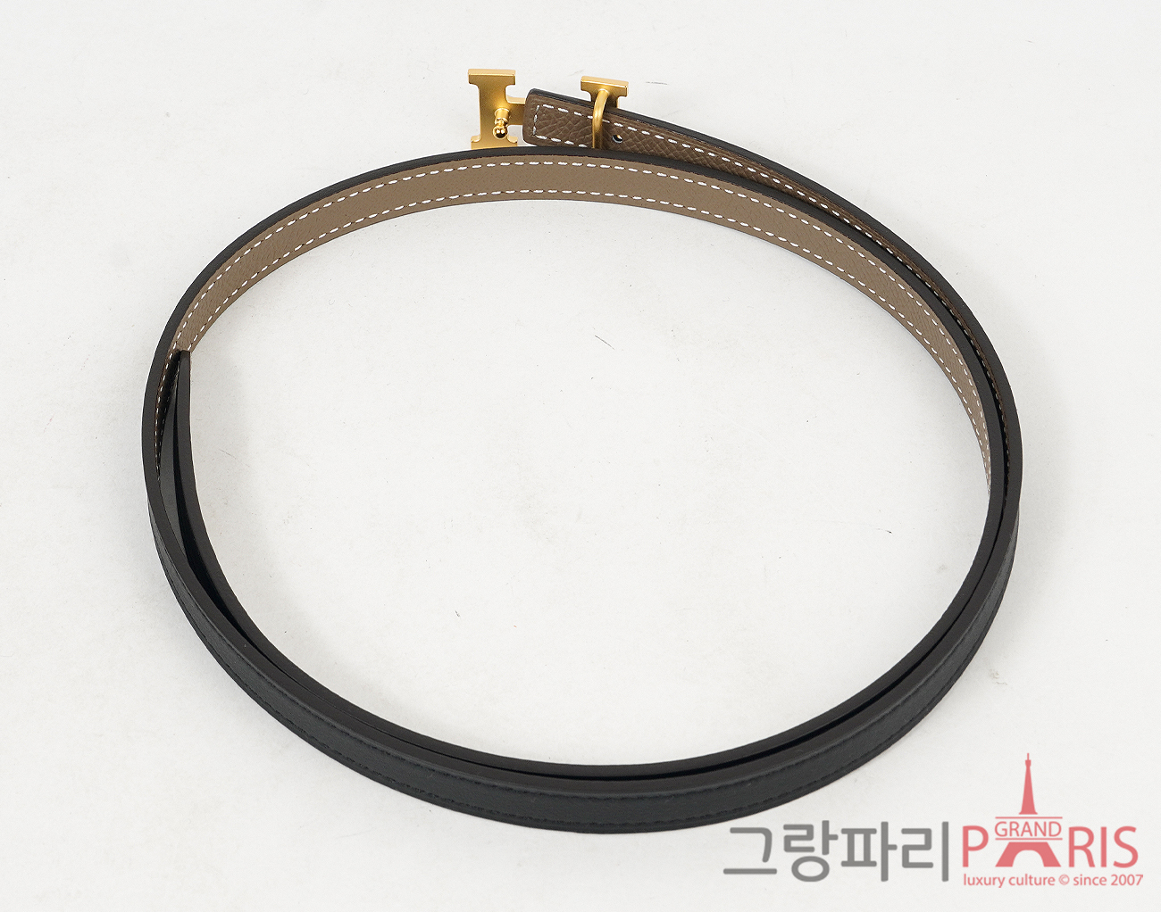 에르메스 미니 H 벨트 버클 리버서블 레더 스트랩 13mm 블랙 에토프 금장 80