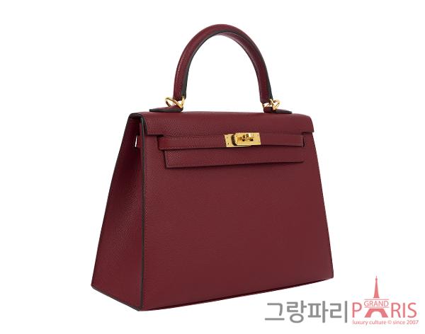 에르메스 셀리에 켈리 25 루즈 그레나 금장 U
