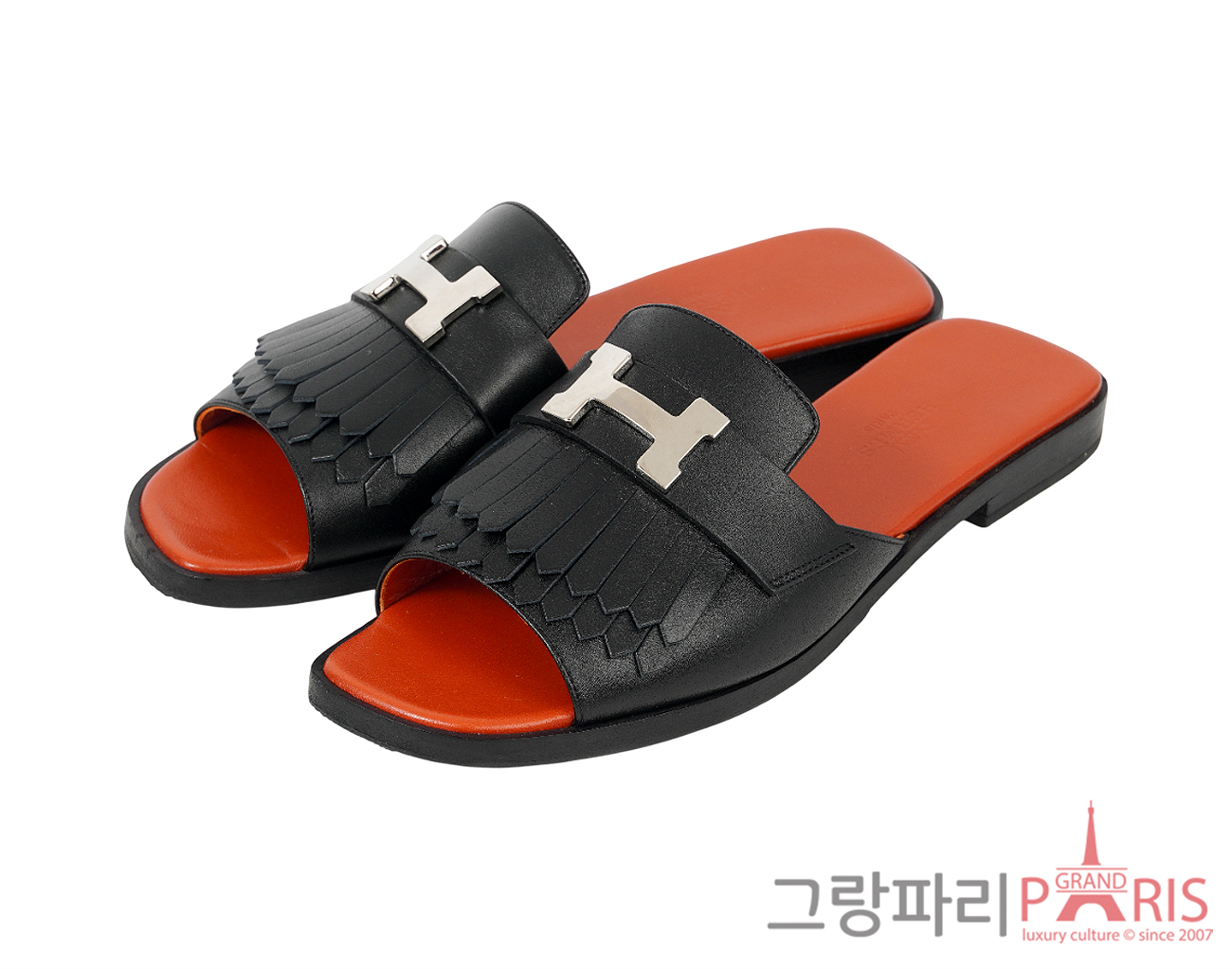 에르메스 오퇴유 샌들 블랙 은장 36 1/2