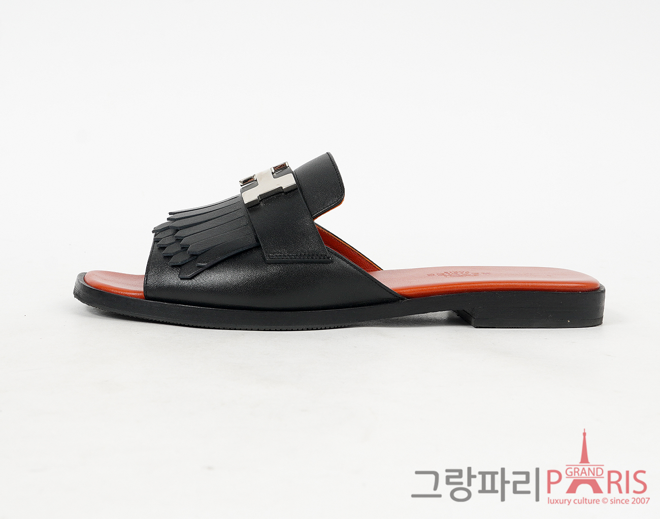 에르메스 오퇴유 샌들 블랙 은장 36 1/2
