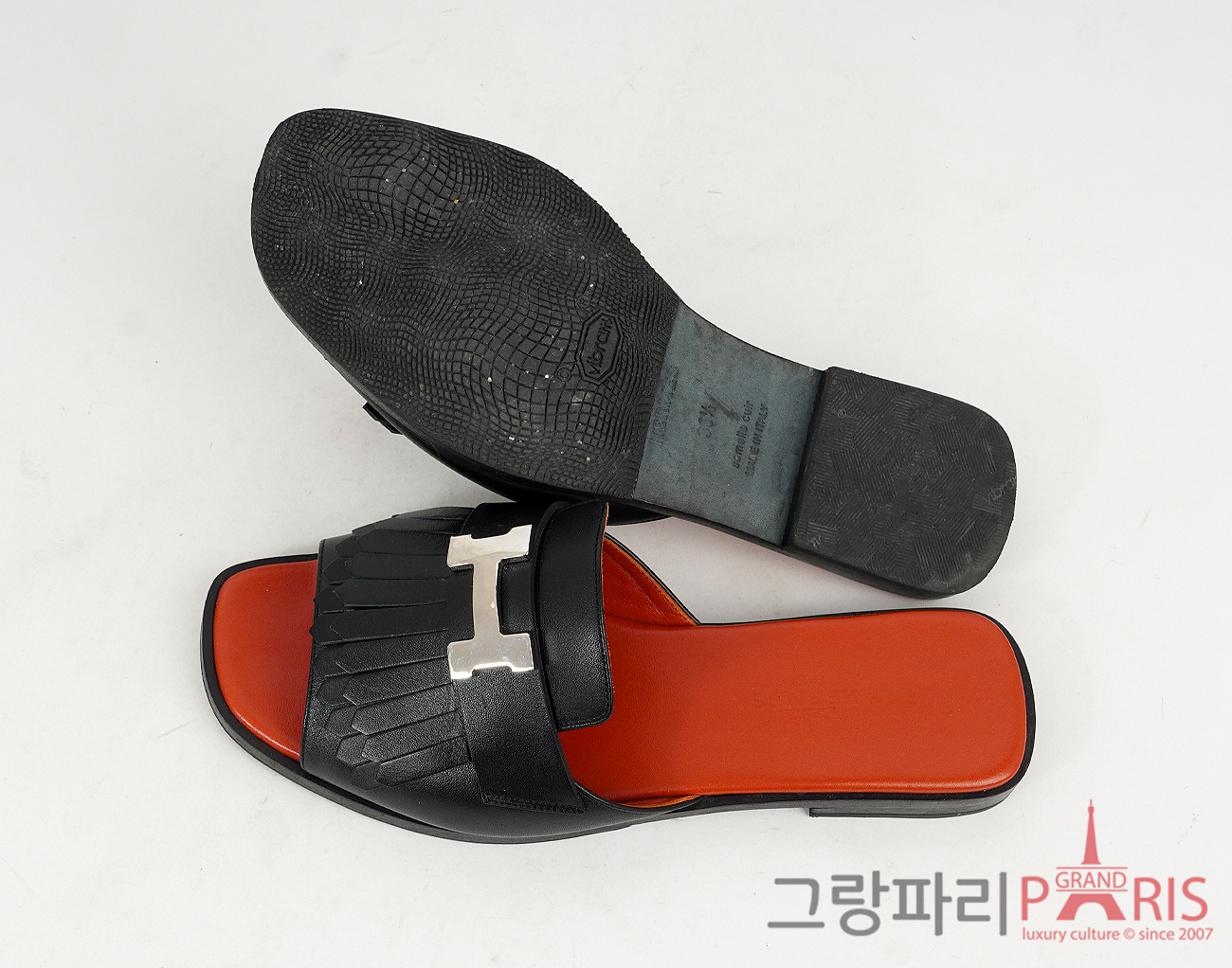 에르메스 오퇴유 샌들 블랙 은장 36 1/2