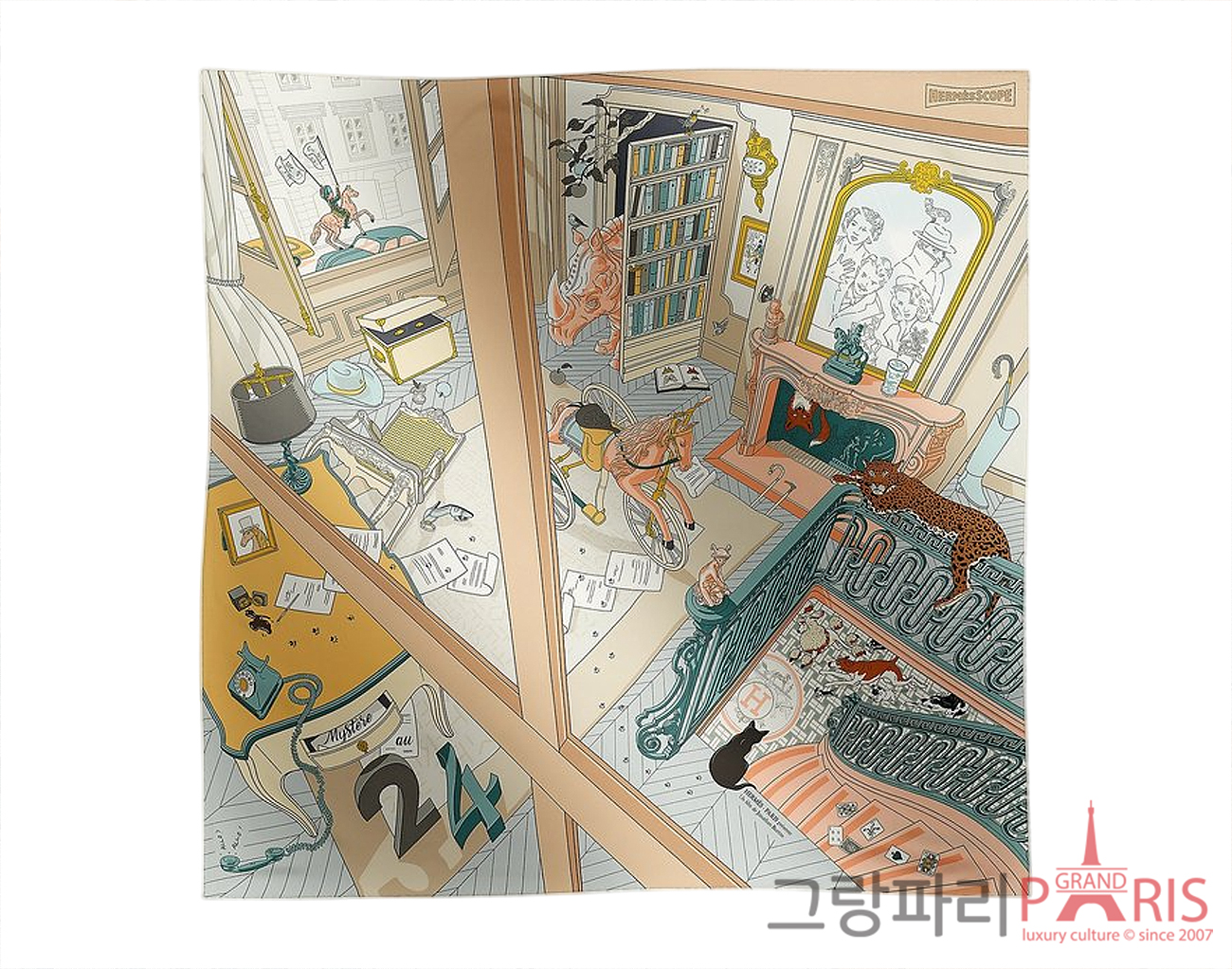 에르메스 까레 스카프 90 미스테르 Au 24 매스틱 로즈 뿌드르