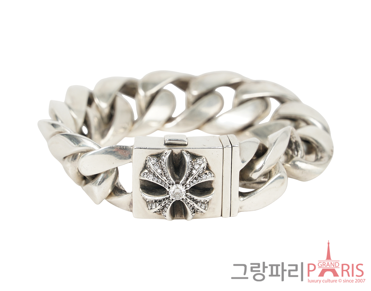 크롬하츠 클래식 박스 ID 라지 링크 브레이슬릿 실버 다이아몬드