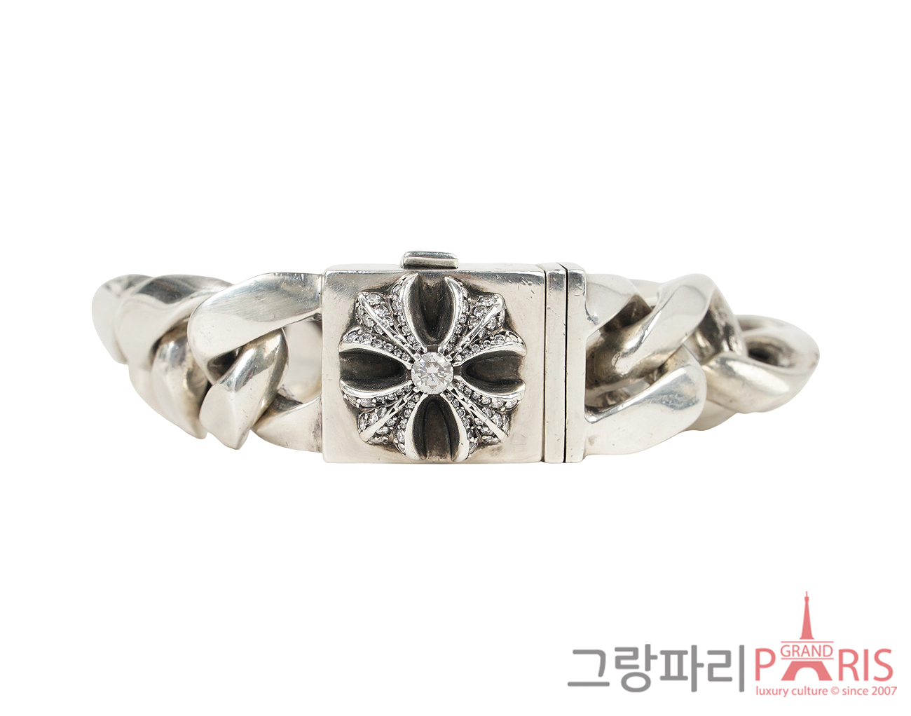 크롬하츠 클래식 박스 ID 라지 링크 브레이슬릿 실버 다이아몬드