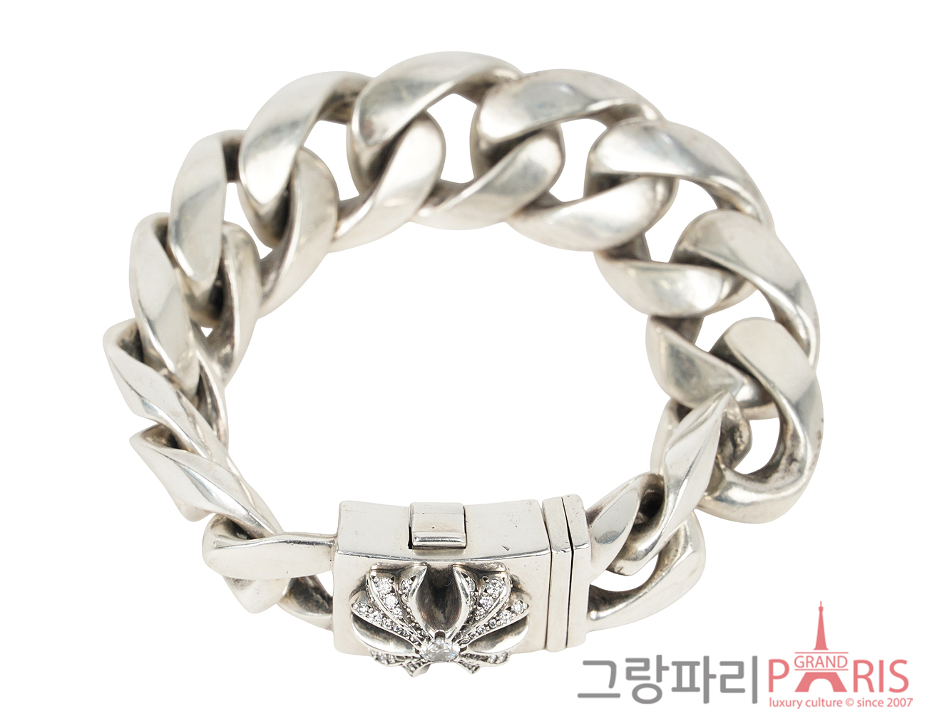 크롬하츠 클래식 박스 ID 라지 링크 브레이슬릿 실버 다이아몬드