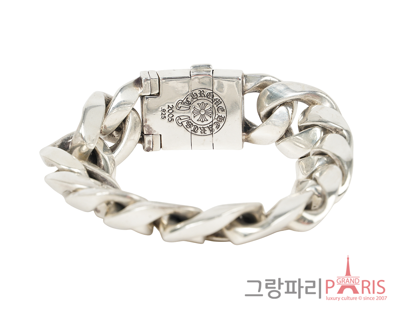 크롬하츠 클래식 박스 ID 라지 링크 브레이슬릿 실버 다이아몬드