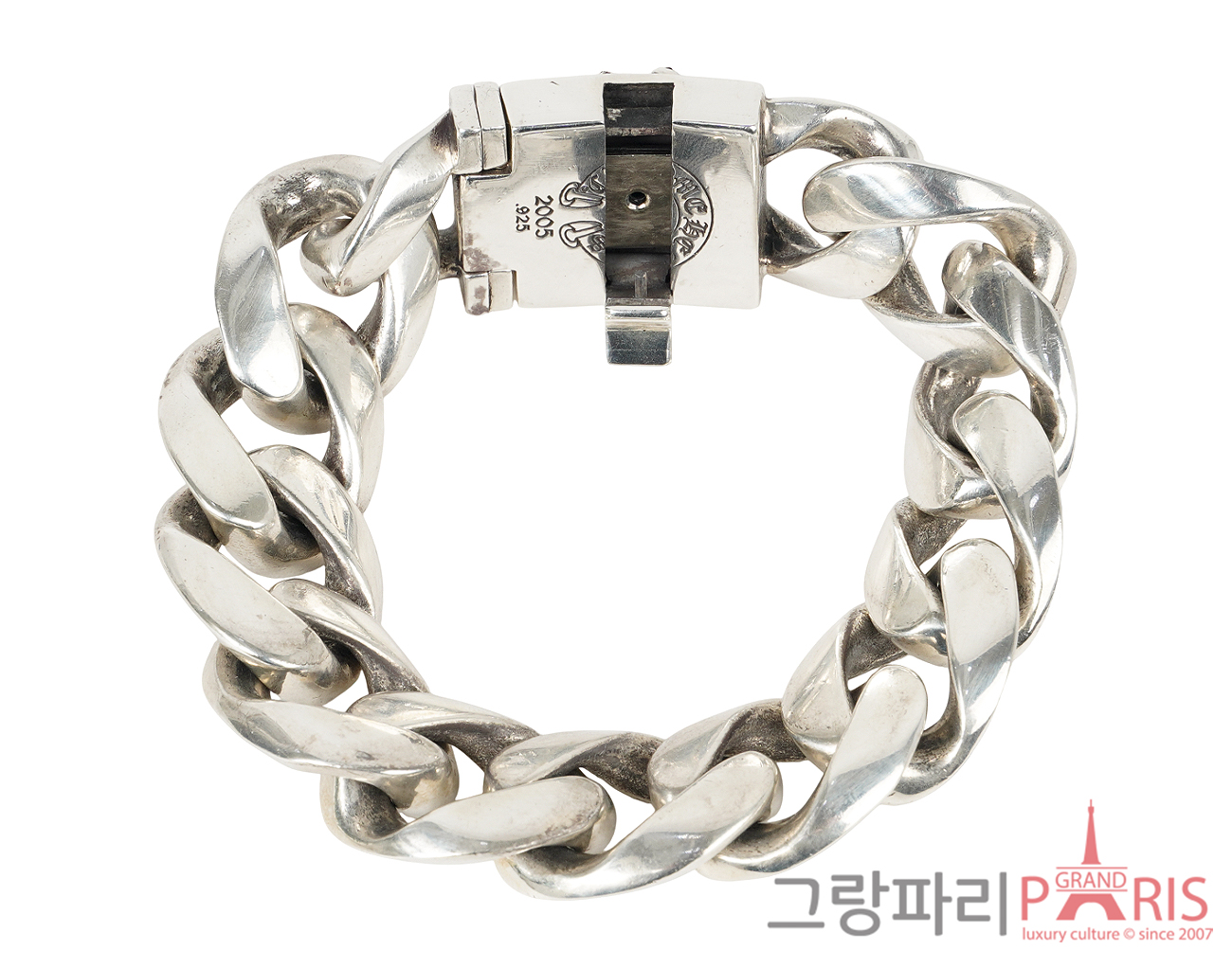 크롬하츠 클래식 박스 ID 라지 링크 브레이슬릿 실버 다이아몬드