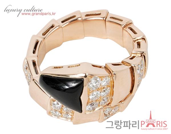 불가리 세르펜티 바이퍼 링 로즈골드 다이아몬드 오닉스 S