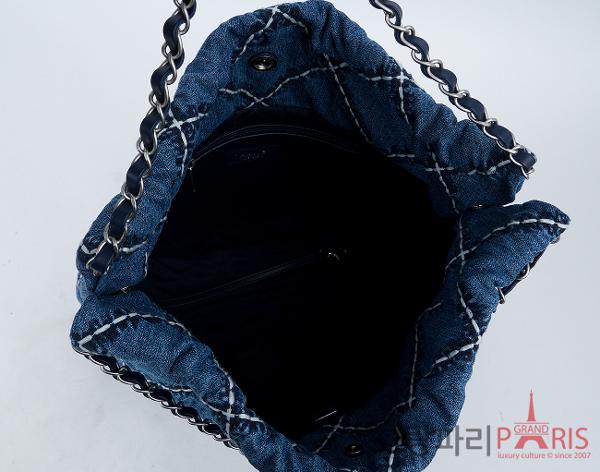 샤넬 22백 미듐 스티치 데님 블루 은장