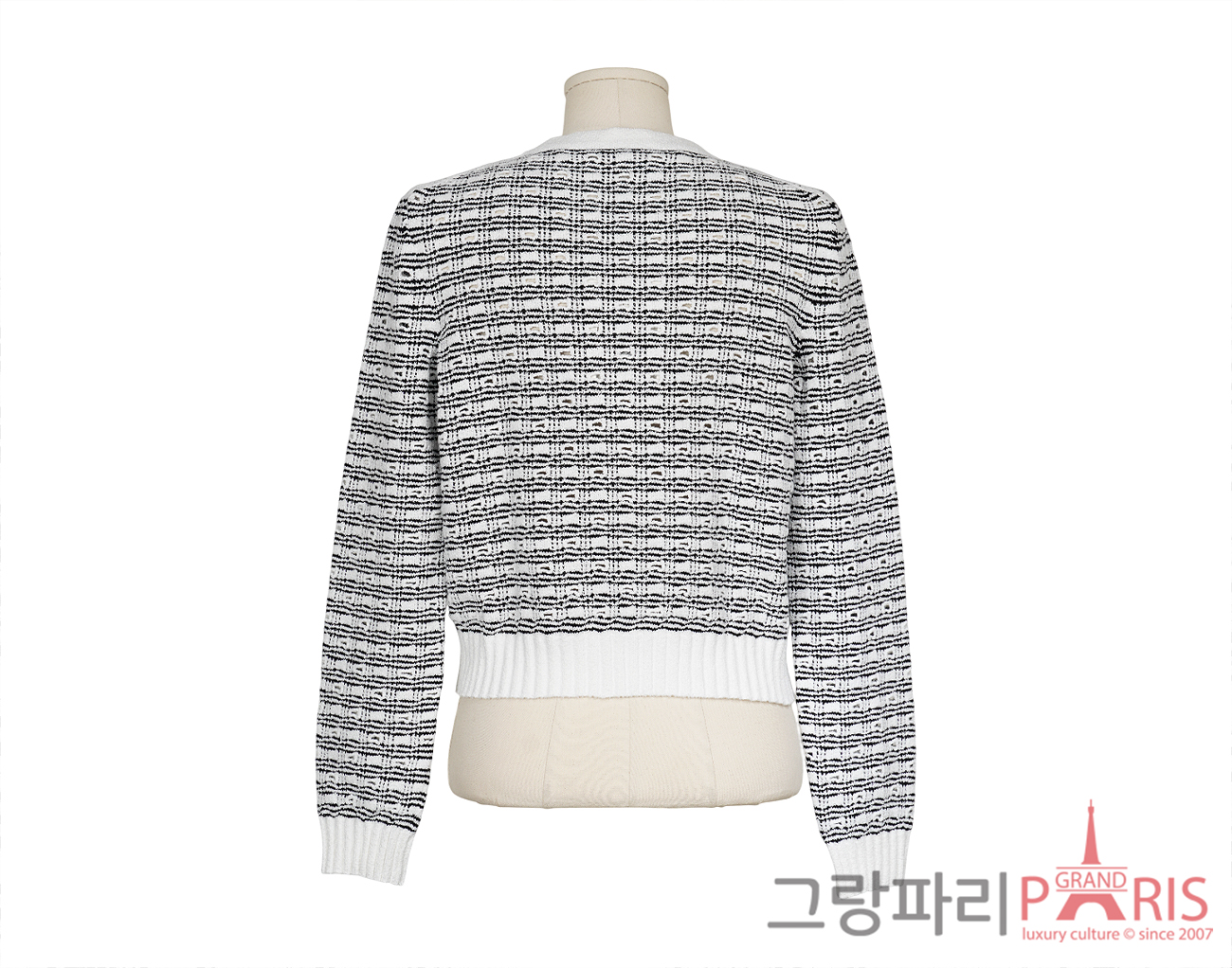 샤넬 25P 코튼 실크 가디건 화이트 블랙 38