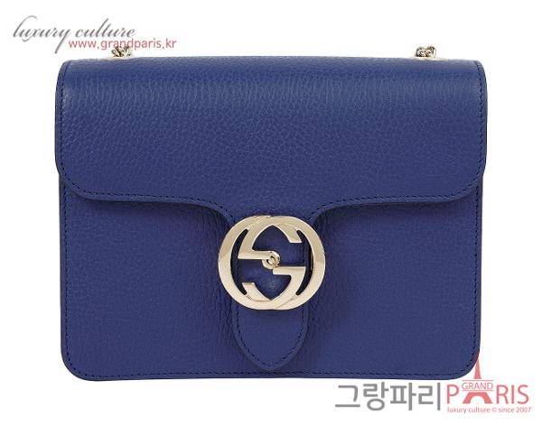 구찌 GG 인터로킹 체인 숄더백 블루 샴페인골드