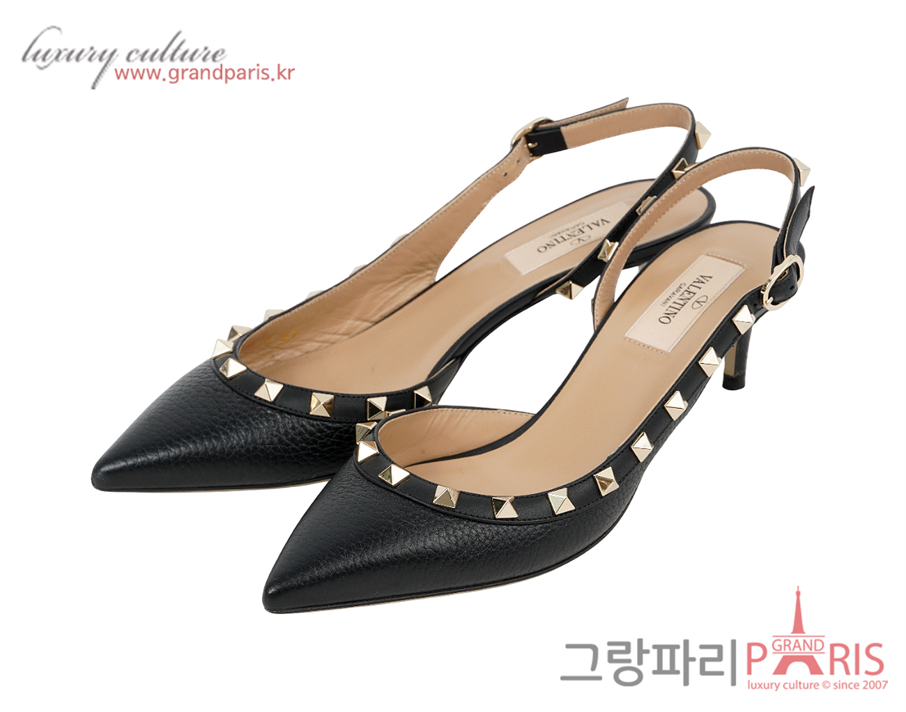 발렌티노 락스터드 슬링백 블랙 37